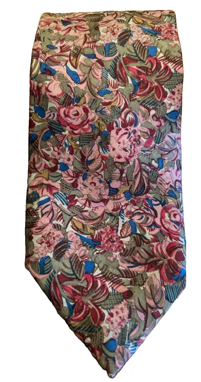 Vtg Scott Foster Men's Silk Tie 3.5” Pink Blue Floral Romanticism Made In USA